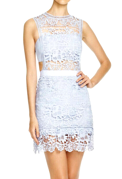 Aqua Womens Lace Illusion Party Dress Blue L