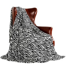 Soft Warm Throw Black  White Zebra Printed Flannel Fleece Blanket Bed Bedding