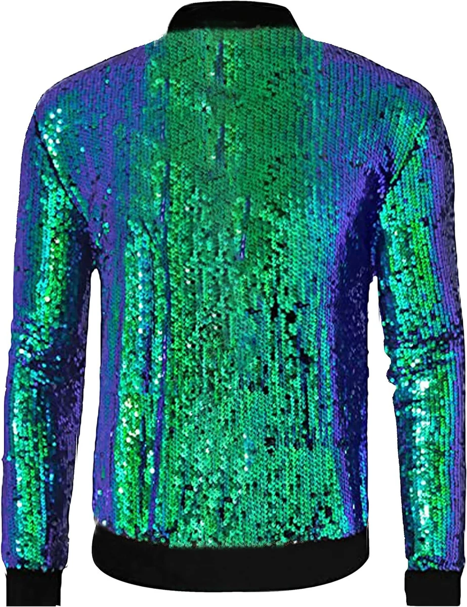 Omoone Men s Zip Up Mermaid Sequin Lightweight Shiny Clubwear