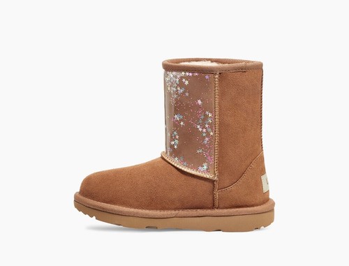 NIB Ugg Chestnut T Classic II Clear Glitter Boot Size Girls 6 - Picture 2 of 7