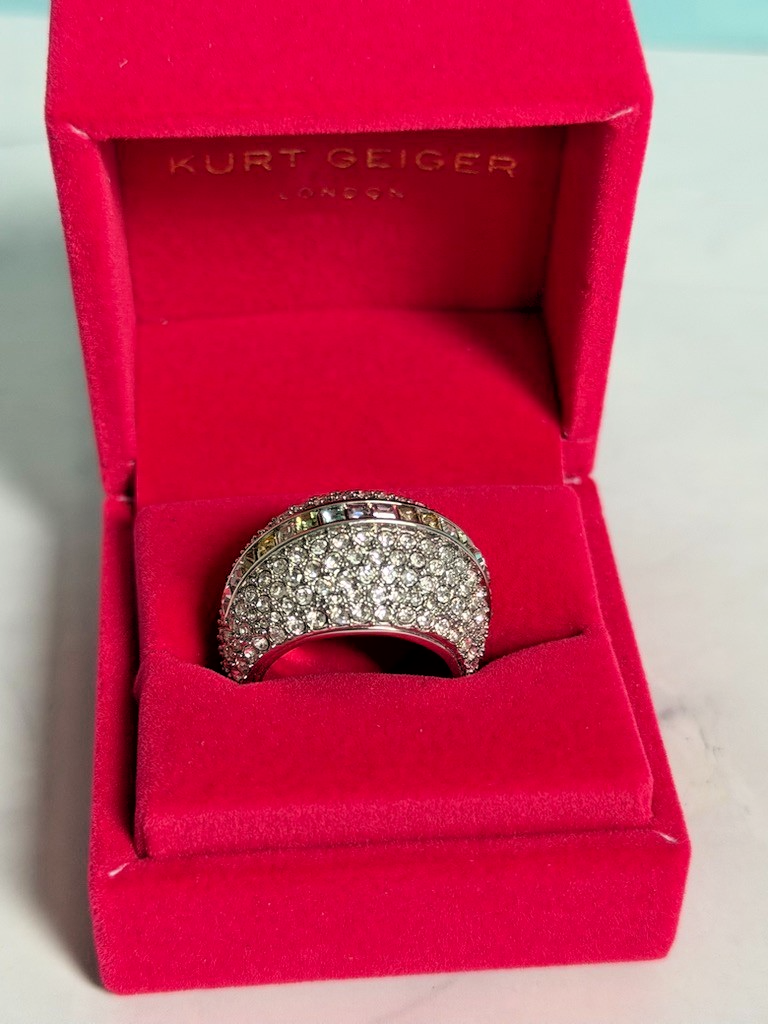 Kurt Geiger Pave Ring Silver Rainbow Crystals Chunky NWB Size:S/M RRP£119 Free🚚