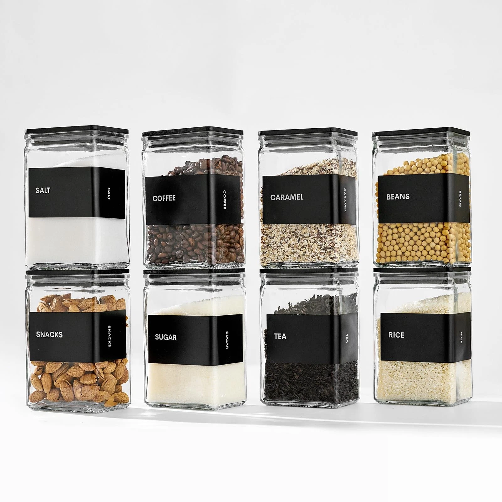 Glass Storage Jars with Bamboo Lids, 27oz Square Food Storage Containers for ...