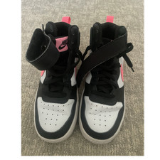 Nike Court Borough Kids High Top Sneakers Black/White/Pink Straps Lace Up 3.5