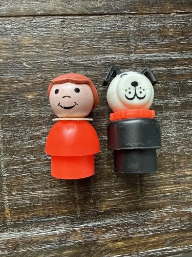Vintage Fisher Price Little People Dog/Red Little Girl Figure Lot Of 2