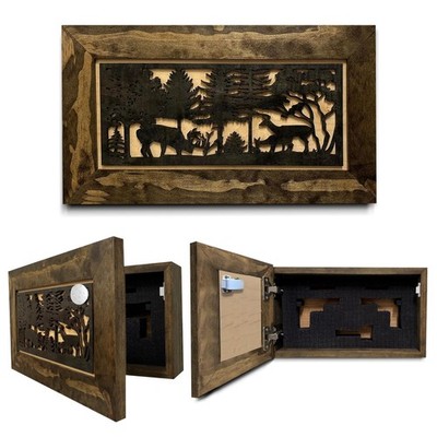 Bellewood Designs Hidden Gun Safe - Deer Scene Wall - Dark Brown 
