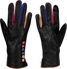 Vera Tucci "Tiffany" Black Leather Gloves S/M Multi Button Touchscreen Winter 