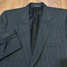 VTG Burberry Blazer Mens 44R Gray Pinstripe 2 Button 100 Wool Jacket Sport Coat