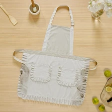 My Texas House Ellis Stripe Ruffle Apron Taupe White | Farmhouse Shabby Chic