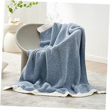 Blue Throw Blankets for Couch, Reversible Super Throw 50"x 60" Heather Blue
