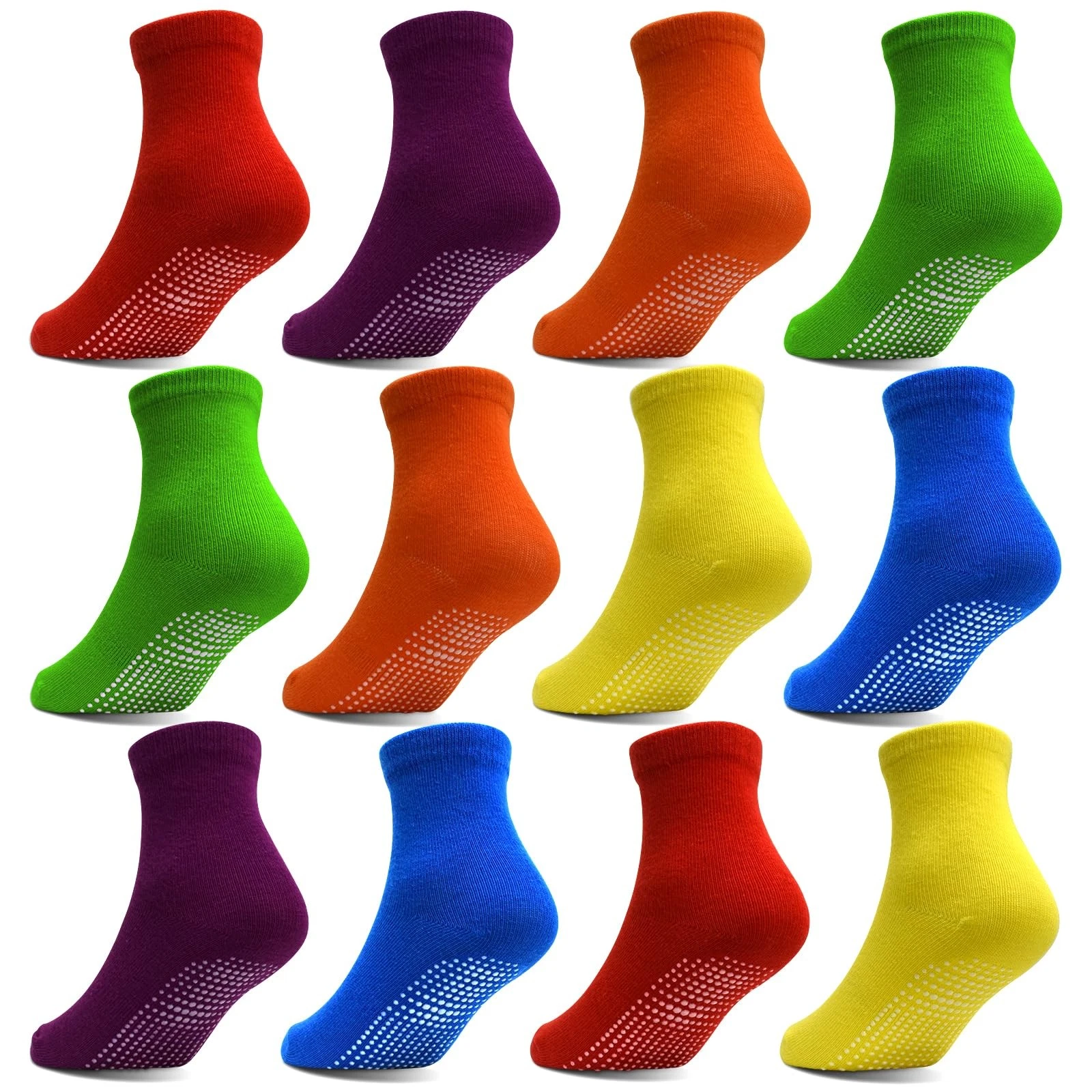 Stopper Socks Kids, 12 Pairs ABS Rainbow Non Slip Toddler Socks for...