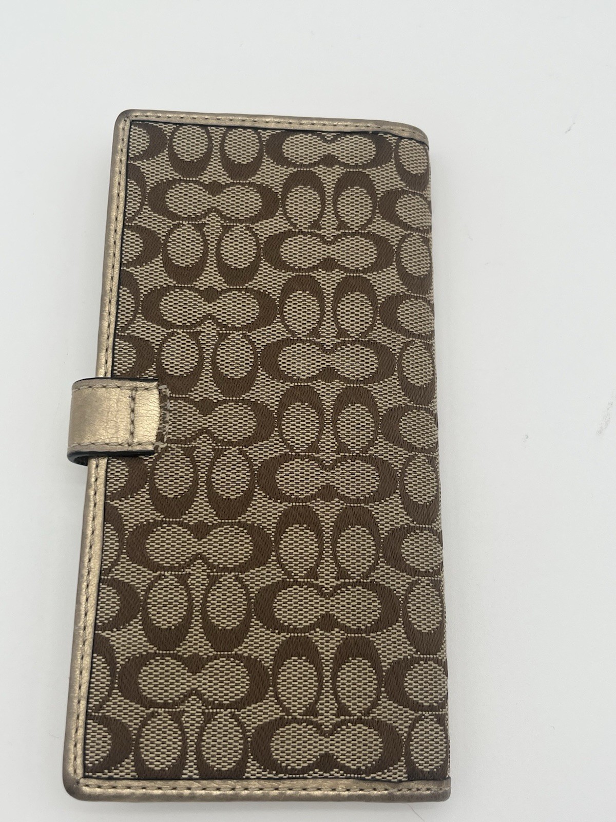 Coach Checkbook Wallet Gold Brown C Jacquard Fabric Snap ID Credit Slips thumbnail 2