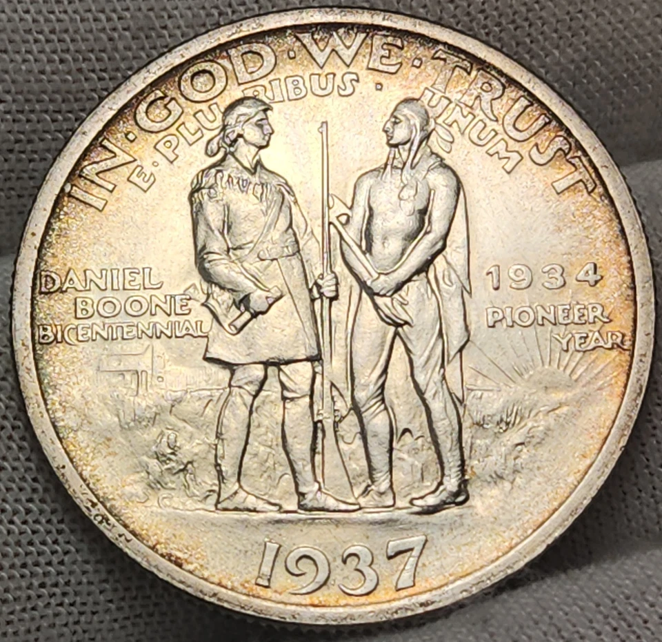 1937 PDS Daniel Boone Commemorative Silver Half Dollar Set BU, Scarce, CH-B3 - Image 4 of 4