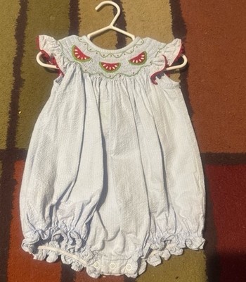 Little English Watermelon Embroidered Smocked Romper 18M Girls
