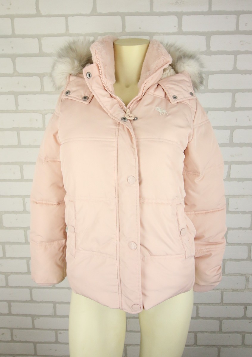 Abercrombie & Fitch Pink Puffer Faux Fur Fleece Line Jacket Parka
