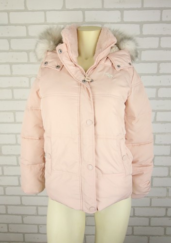 Abercrombie & Fitch Pink Puffer Faux Fur Fleece Line Jacket Parka Kids 13/14 Y2K