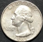 1961 SILVER WASHINGTON QUARTER COIN