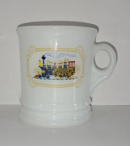Vintage Avon Milk Glass Shaving Mug Locomotive Design Iron Horse Steam Engine