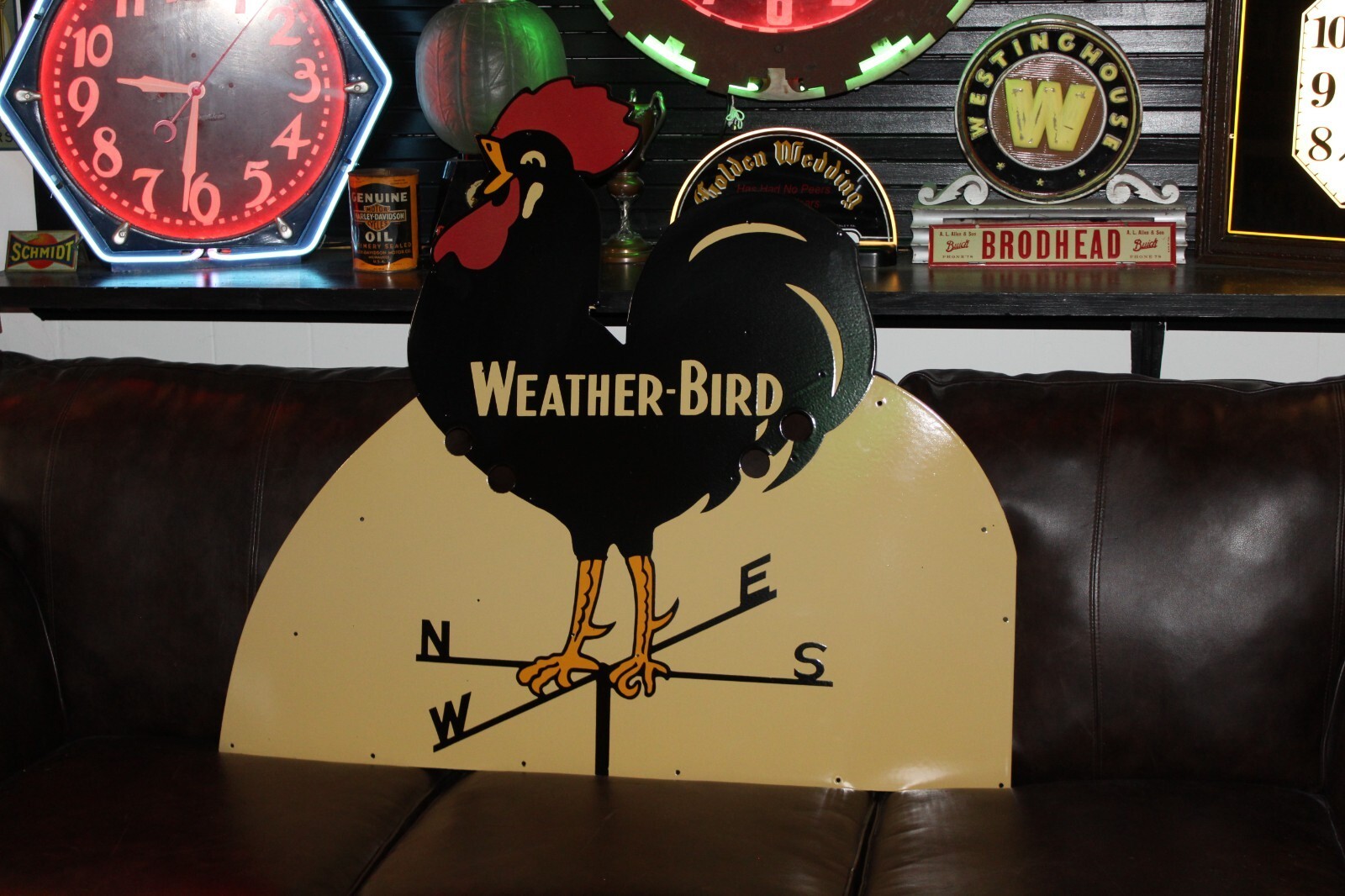 Weather-Bird Shoes Dealer Porcelain Metal Neon Sign Skin Rooster Weathervane
