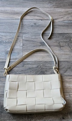 ANNA PAOLA LATTE BRIT Basket  Weave Leather Crossbody Shoulder Purse GUC