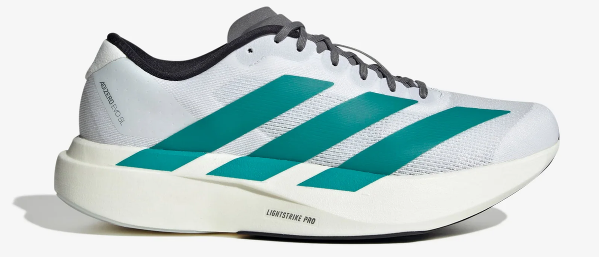 Adidas Adizero Evo SL White Pure Teal Grey Flour SZ 9-13 Men's