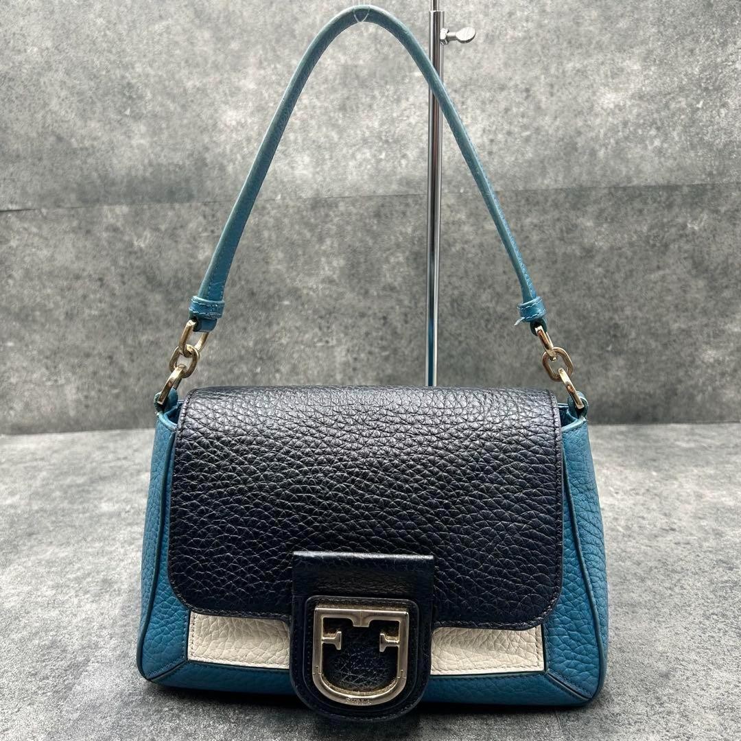 FURLA Bicolor Leather Shoulder Bag Crossbody Authentic Excellent