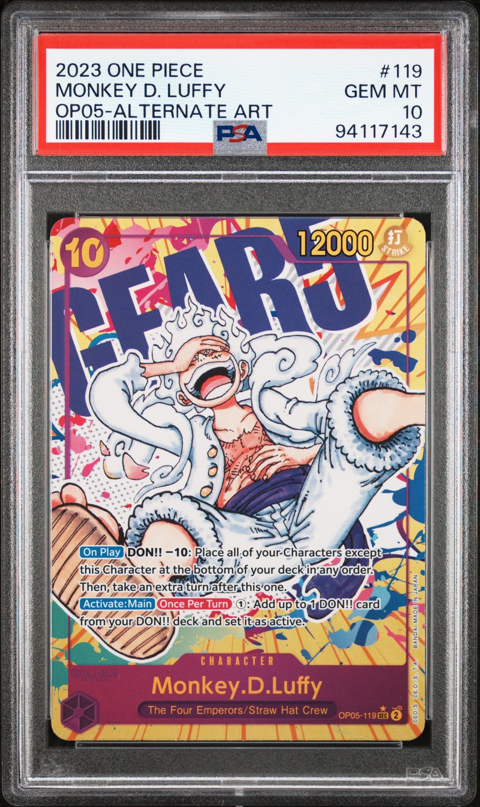 2023 ONE PIECE OP05-AWAKENING OF THE NEW ERA #119 MONKEY D. LUFFY PSA 10