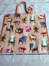 TJMaxx Shopping Bag Colorful DOGS In Chairs Reusable Tote Bag 18x19.5