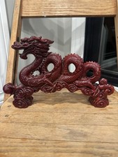 Chinese Red Dragon Statue Feng Shui Cloud Sculpture 11.5” Heavy Decorative Resin