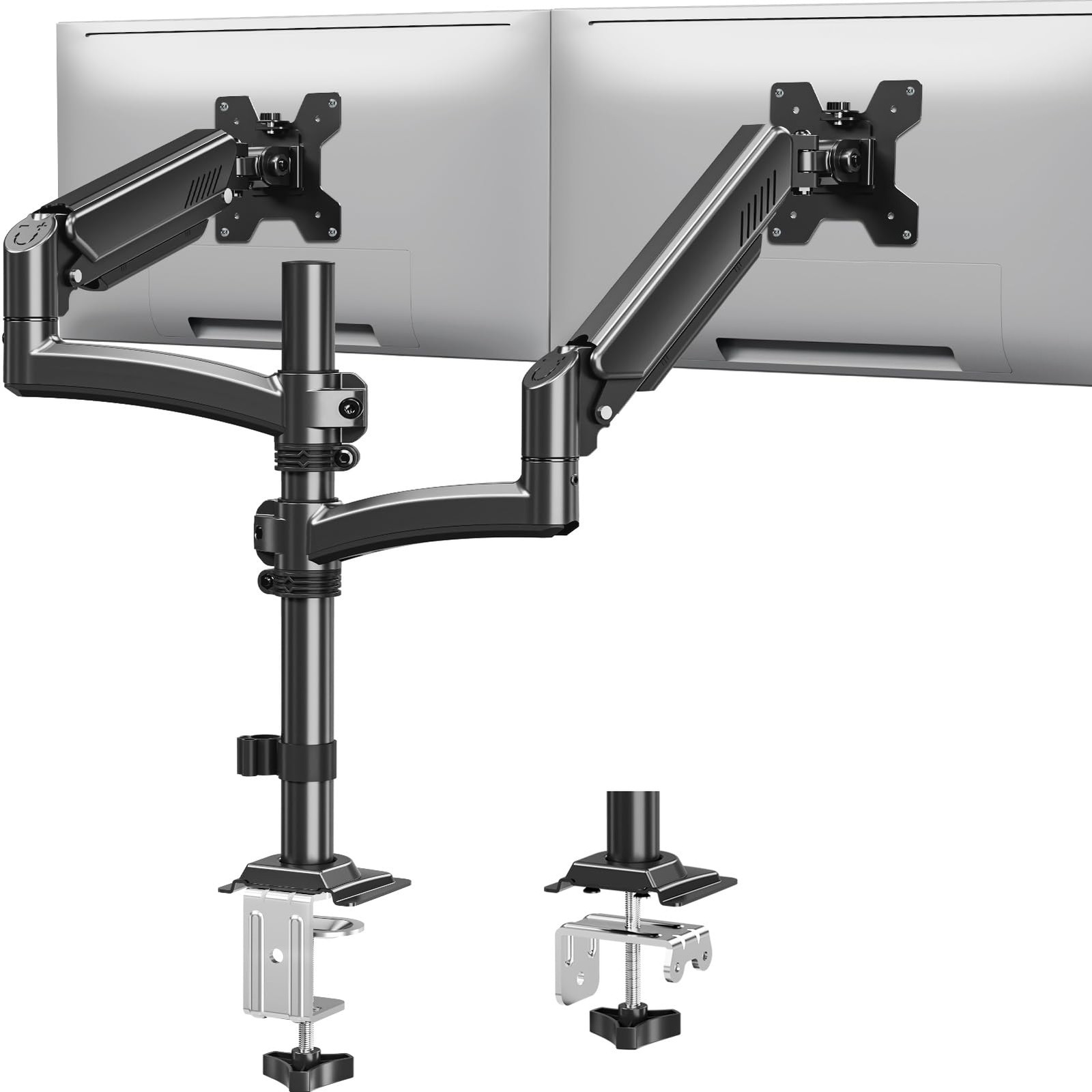 Dual Monitor Arm Desk Mount, Gas Spring, Fits 13-32in, Height Adjustable to - Image 4