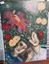 VINTAGE ORIGINAL MODERN SURREALIST ABSTRACT OIL PAINTING SIGNED 18x24