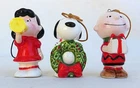 3 Vintage Peanuts Ceramic Christmas Ornament 1966 Lucy, Snoopy, Charlie Brown
