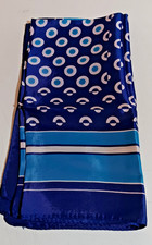 Vtg Italian Fashion Scarf, Navy, Aqua, White Polk-a-Dot, 100 Acetate, 25  X 25  