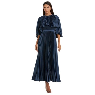 Mac Duggal Size 6 NEW Dark Blue Pleated Caplet Tea-length Dress Style 49638 NWT