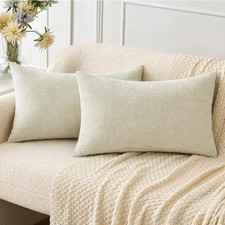 MIULEE Pack of 2 Cream Throw Pillow Covers 12x20 Inch Soft Chenille Lumbar...