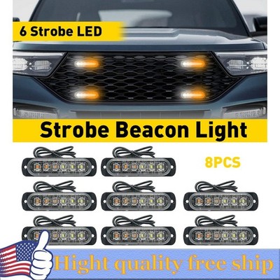 8X LED Flashing Strobe Light Grille Light Head Amber/White For Tow Truck Trailer