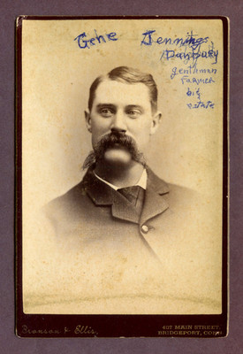 Antique Photo Cabinet Card MAN W MUSTACHE ID JENNINGS FARMER BRIDGEPORT CONN