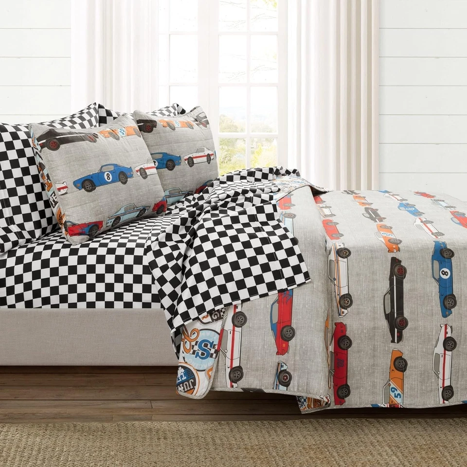 Juego de sábanas reversibles edredón y cuadros para coche de carreras - Divertida colección de ropa de cama para niños Foto 4 de 4
