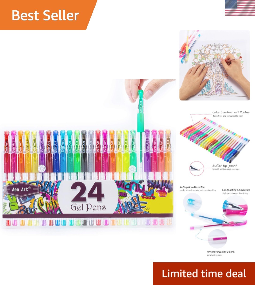 Creative Glitter Gel Pens for Crafts/Art - 24 Non-Toxic Colo