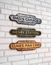 Personalised Railway Station Metal Sign – Vintage Rustic Plaque, Custom Colors