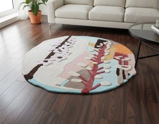 Handmade Abstract Floral Rug: Round Tufted Boho Carpet