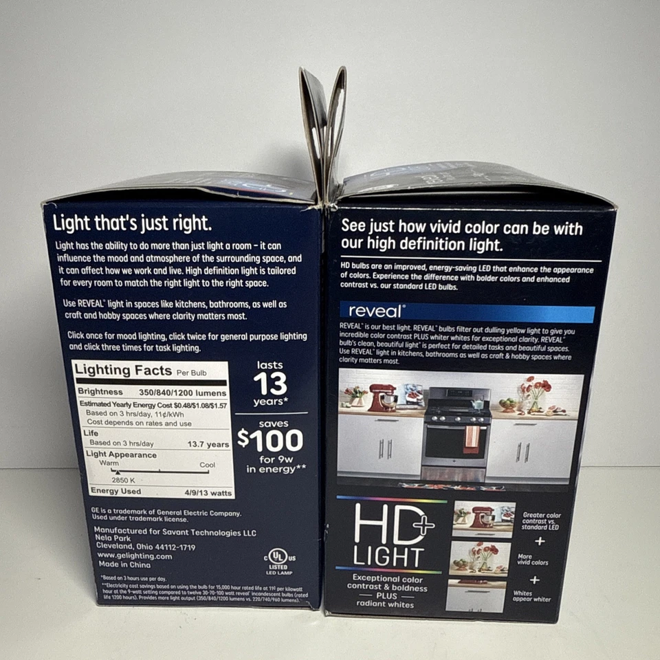 2-Ge Lighting Reveal HD+ LED Light Bulb 3-Way 4/9/13  A19 Non-Dimmable New lot - Image 2 of 3