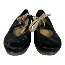 Vintage Black Leather Tap Dance Shoes Lace Up Metal Taps Theater Costume USA