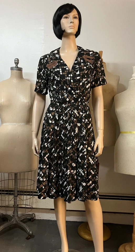 Vestido vintage años 50 Nantucket Naturals cuello con pestañas geométrico rayón busto 34-36 Foto 3 de 4