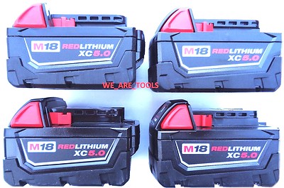 (4) Milwaukee GENUINE M18 48-11-1850 5.0 AH Batteries 18 Volt 5.0 48-11-1852 18V
