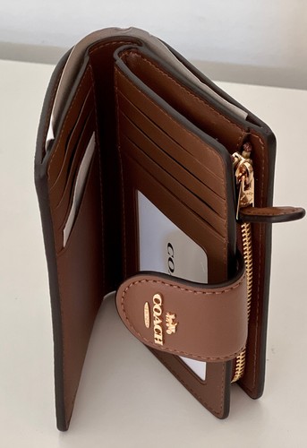 COACH SIGNATURE CANVAS MEDIUM CORNER ZIP WALLET in KHAKI SADDLE BROWN $178 SALE - Picture 6 of 8