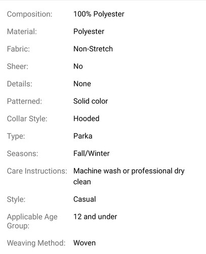Girls Kids Hooded Parka Black Jacket Light Weight For Winter 9 To 10 Yers Old - Picture 7 of 7