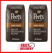 2 Packs - 2lb Peet's Coffee Dark Roast Whole Bean. Major Dickason’s Blend