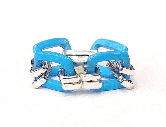 HSN Colleen Lopez Gems Sterling Silver Turquoise Link Flexible Ring Size 7 - Image 4 of 4
