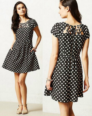 anthropologie black and white polka dot dress Hunter Dixon Anthropologie Size 6 Black Polka Dot Dress Black / 6