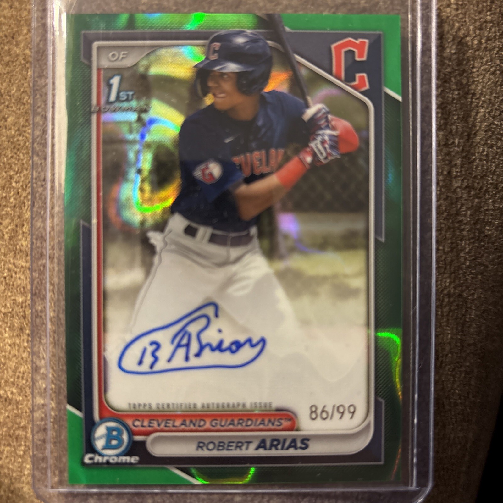 2024 Bowman Chrome Autograph Green Refractor #CPA-RA Robert Arias /99 (AU, RC)